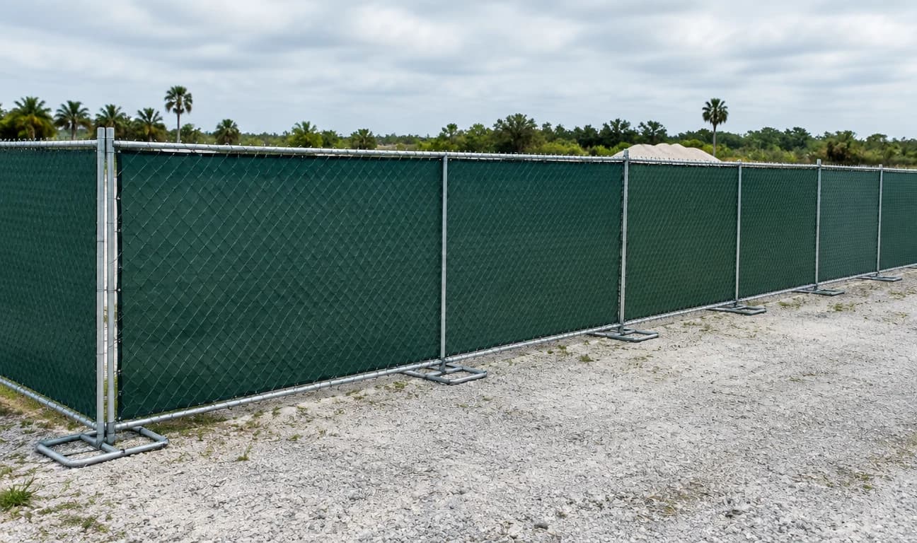 AI-generated concept of temporary chain-link fencing with green privacy screening